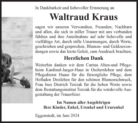 Traueranzeige von Waltraud Kraus von Volksstimme Oschersleben/Wanzleben