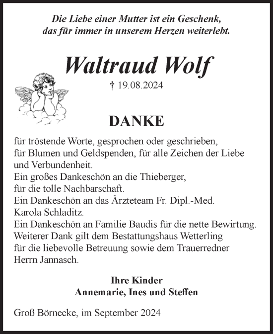 Traueranzeige von Waltraud Wolf von Volksstimme Staßfurt