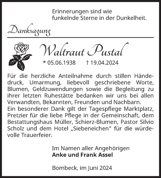 Traueranzeige von Waltraut Pustal von Volksstimme Altmark West