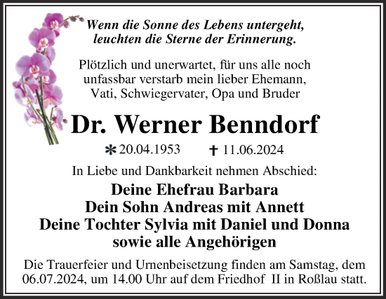 Traueranzeige von Werner Benndorf von Trauerkombi Dessau