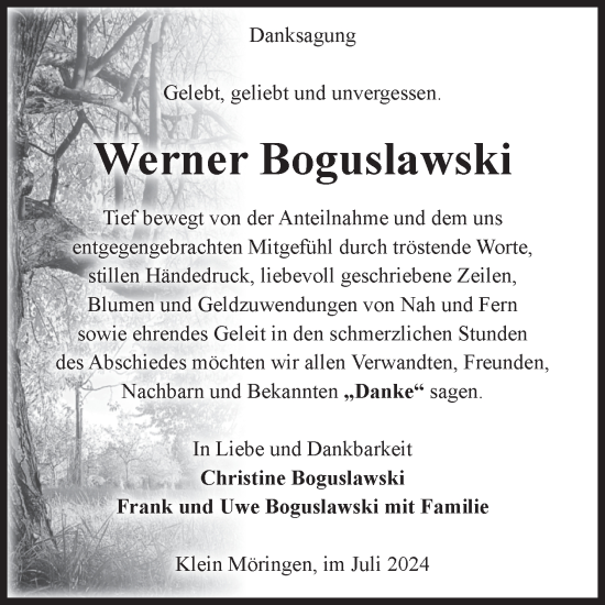 Traueranzeige von Werner Boguslawski von Volksstimme Altmark Ost