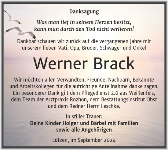 Traueranzeige von Werner Brack von Trauerkombi Weißenfels