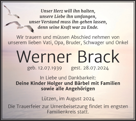 Traueranzeige von Werner Brack von Trauerkombi Weißenfels