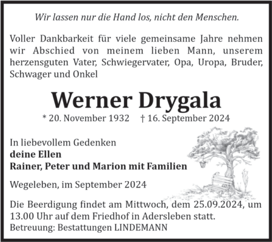 Traueranzeige von Werner Drygala von Volksstimme Halberstadt