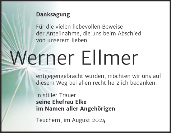 Traueranzeige von Werner Ellmer von Trauerkombi Weißenfels