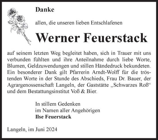 Traueranzeige von Werner Feuerstack von Volksstimme Wernigerode