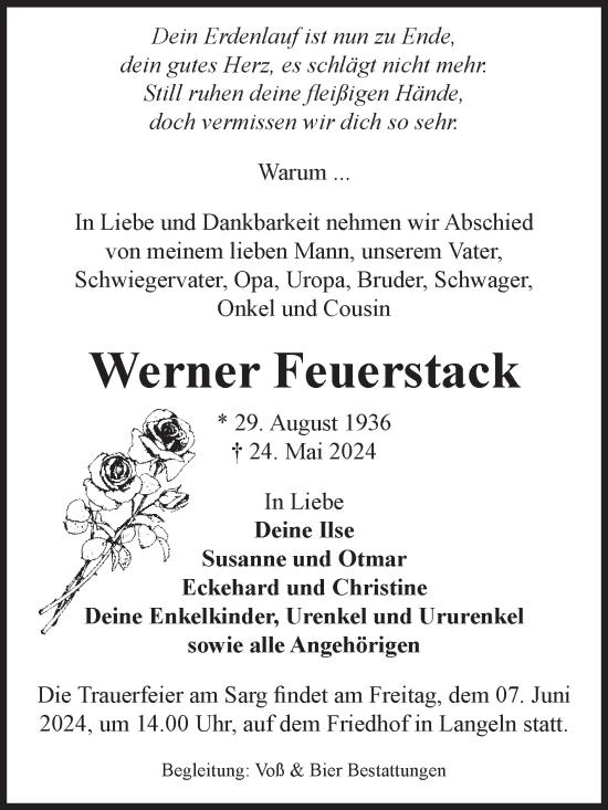 Traueranzeige von Werner Feuerstack von Volksstimme Wernigerode