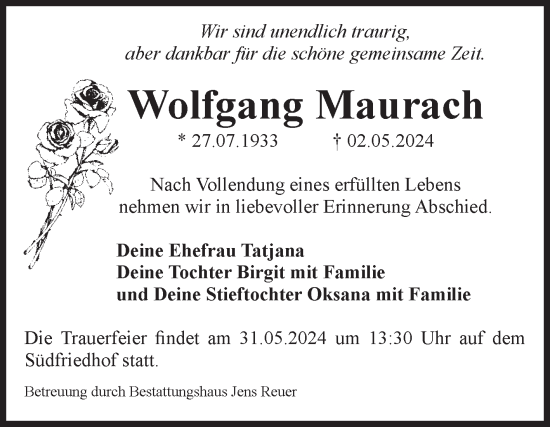 Traueranzeige von Werner Flake von Volksstimme Magdeburg