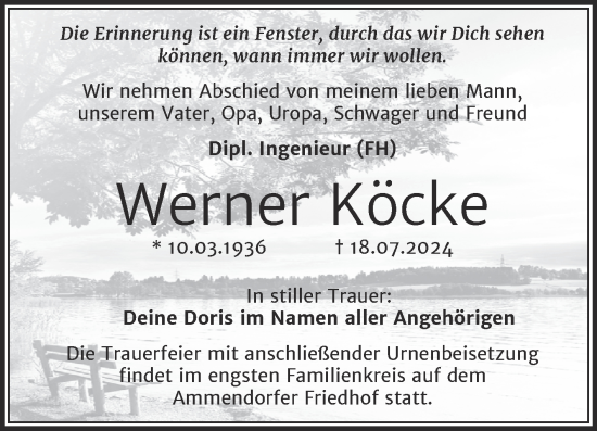 Traueranzeige von Werner Köcke von Mitteldeutsche Zeitung Halle/Saalkreis