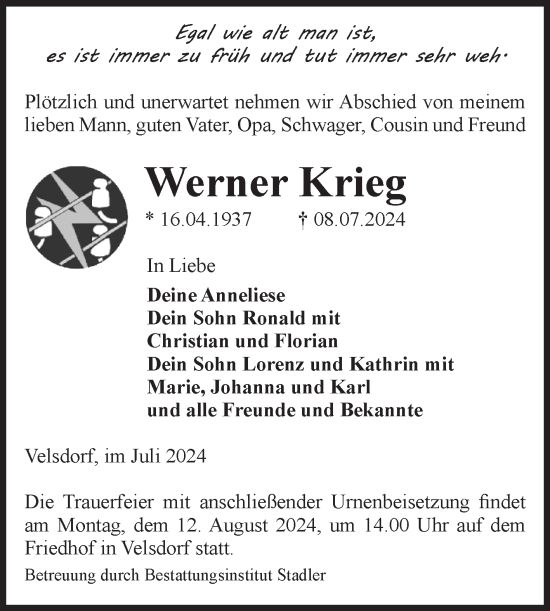 Traueranzeige von Werner Krieg von Volksstimme Haldensleben/Wolmirstedt