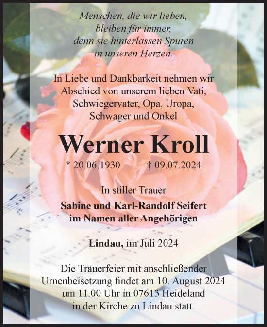 Traueranzeige von Werner Kroll 