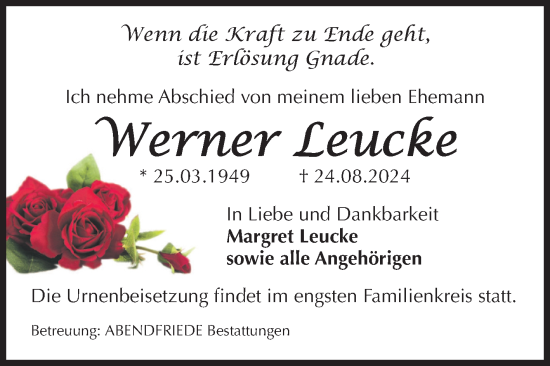 Traueranzeige von Werner Leucke von Volksstimme Schönebeck