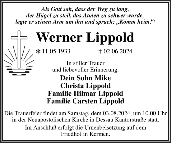Traueranzeige von Werner Lippold von Trauerkombi Dessau