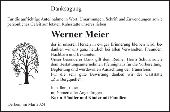 Traueranzeige von Werner Meier von Volksstimme Burg/Genthin