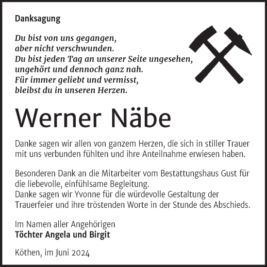 Traueranzeige von Werner Näbe von Trauerkombi Köthen