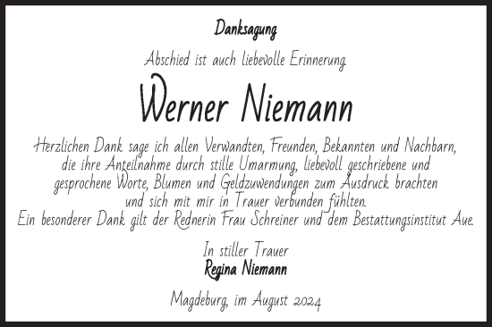 Traueranzeige von Werner Niemann von Volksstimme Magdeburg