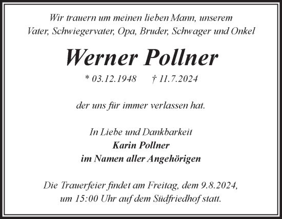Traueranzeige von Werner Pollner von Volksstimme Magdeburg