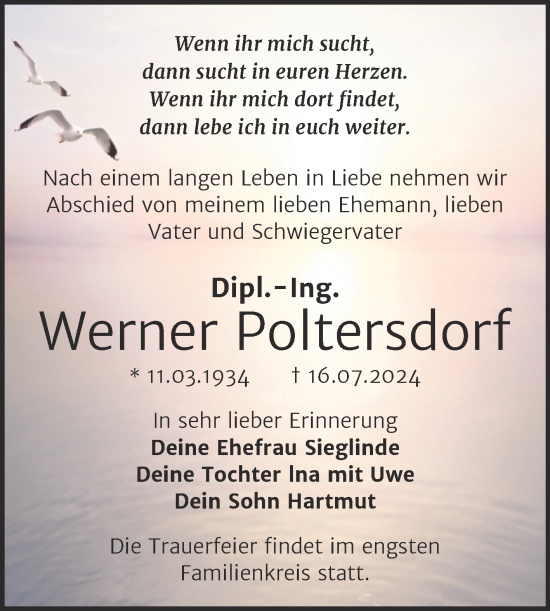 Traueranzeige von Werner Poltersdorf von Trauerkombi Dessau