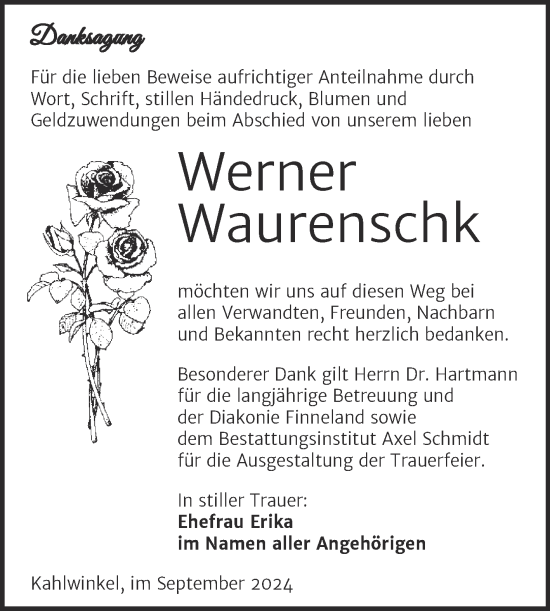Traueranzeige von Werner Waurenschk von Super Sonntag Naumburg/Nebra