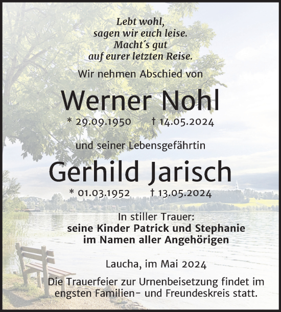 Traueranzeige von Werner und Gerhild  von Super Sonntag Naumburg/Nebra
