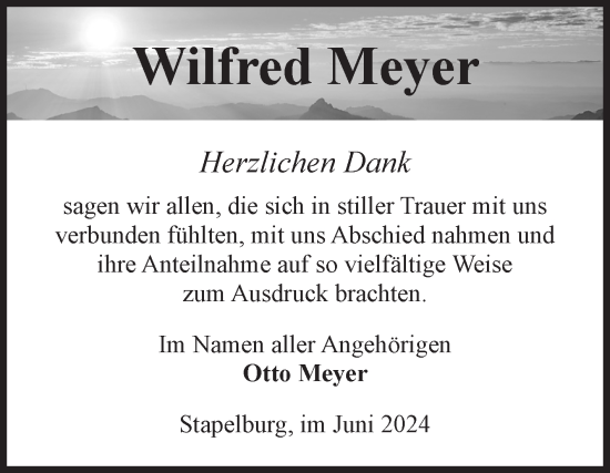 Traueranzeige von Wilfred Meyer von Volksstimme Wernigerode