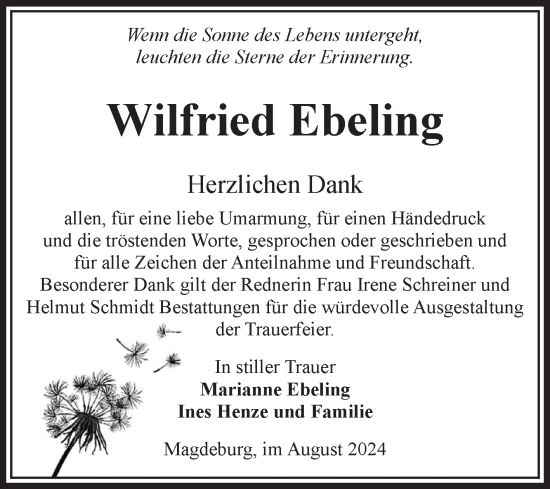 Traueranzeige von Wilfried Ebeling von Volksstimme Magdeburg