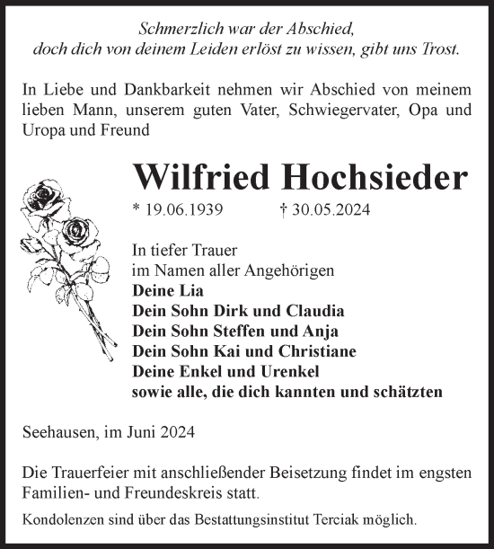 Traueranzeige von Wilfried Hochsieder von Volksstimme Oschersleben/Wanzleben