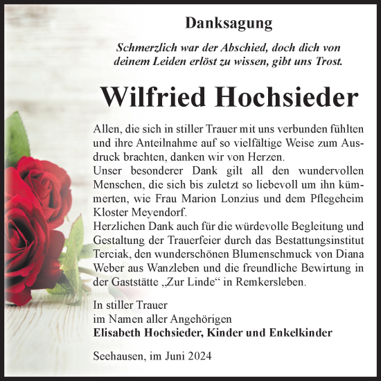 Traueranzeige von Wilfried Hochsieder von Volksstimme Oschersleben/Wanzleben