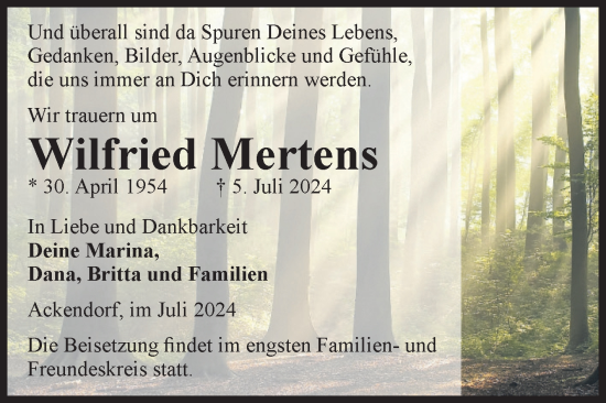 Traueranzeige von Wilfried Mertens von Volksstimme Altmark West