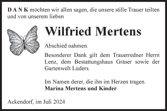 Traueranzeige von Wilfried Mertens von Volksstimme Altmark West