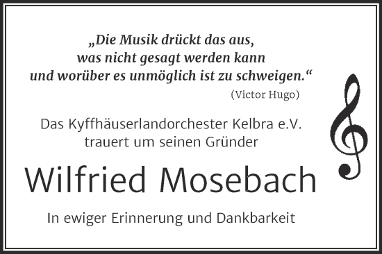 Traueranzeige von Wilfried Mosebach von Super Sonntag Sangerhausen