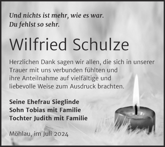 Traueranzeige von Wilfried Schulze von Trauerkombi Wittenberg