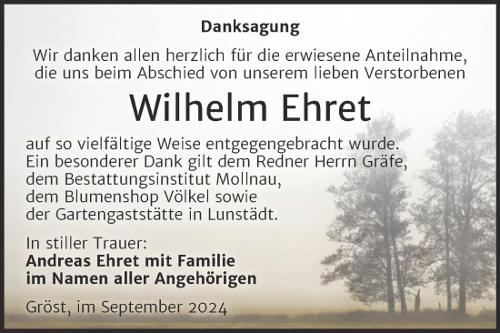 Traueranzeige von Wilhelm Ehret von Trauerkombi Merseburg