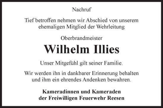 Traueranzeige von Wilhelm Illies von Volksstimme Burg/Genthin