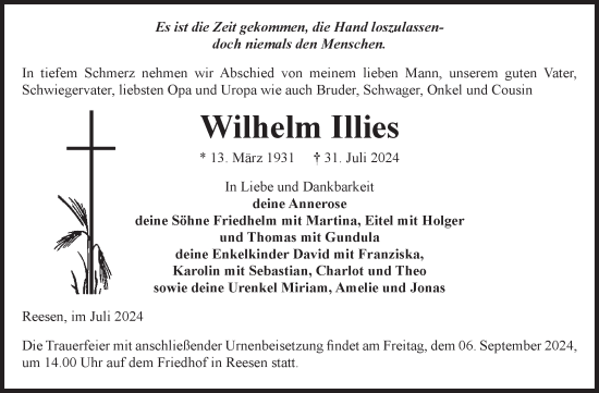 Traueranzeige von Wilhelm Illies von Volksstimme Burg/Genthin