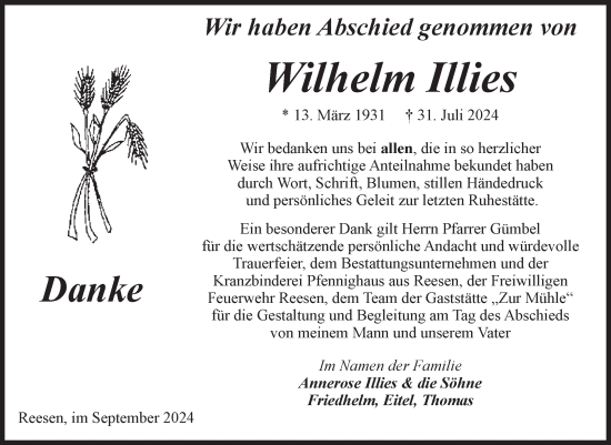 Traueranzeige von Wilhelm Illies von Volksstimme Burg/Genthin