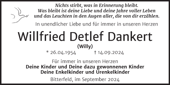 Traueranzeige von Willfried Detlef Dankert von Trauerkombi Bitterfeld