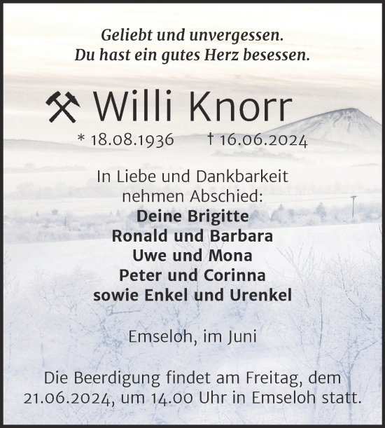 Traueranzeige von Willi Knorr von Mitteldeutsche Zeitung Halle/Saalkreis