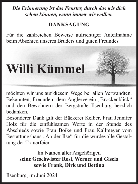 Traueranzeige von Willi Kümmel von Volksstimme Wernigerode