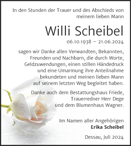 Traueranzeige von Willi Scheibel von Trauerkombi Dessau
