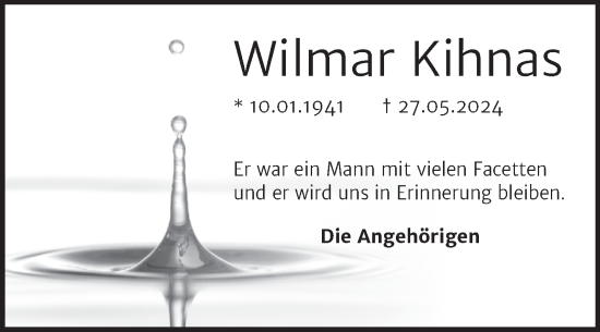 Traueranzeige von Wilmar Kihnas von Mitteldeutsche Zeitung Weißenfels