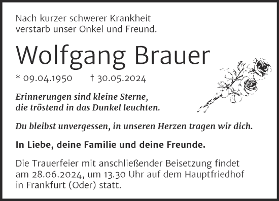 Traueranzeige von Wolfgang Brauer von Trauerkombi Zeitz