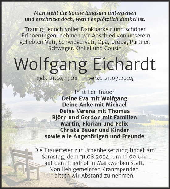 Traueranzeige von Wolfgang Eichardt von Trauerkombi Weißenfels