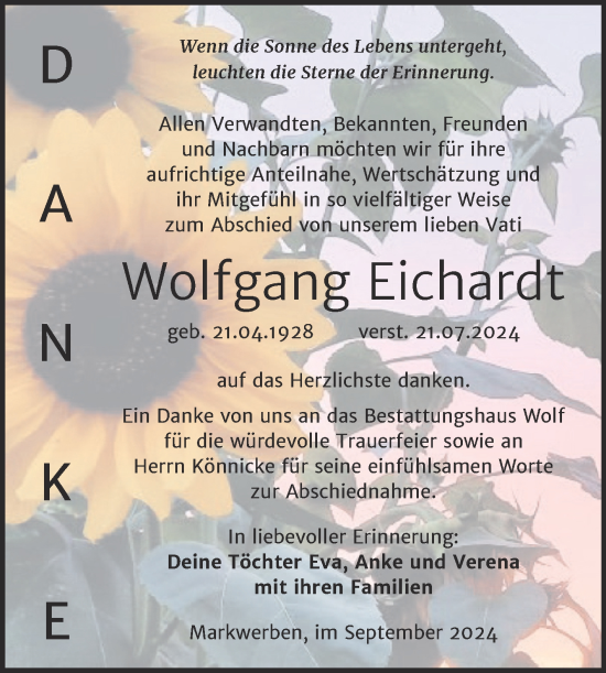 Traueranzeige von Wolfgang Eichardt von Trauerkombi Weißenfels
