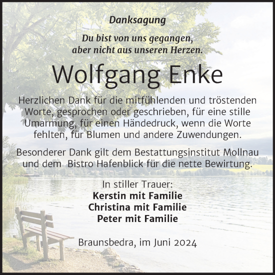 Traueranzeige von Wolfgang Enke von Trauerkombi Merseburg