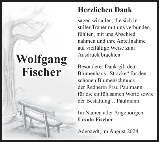 Traueranzeige von Wolfgang Fischer von Volksstimme Halberstadt