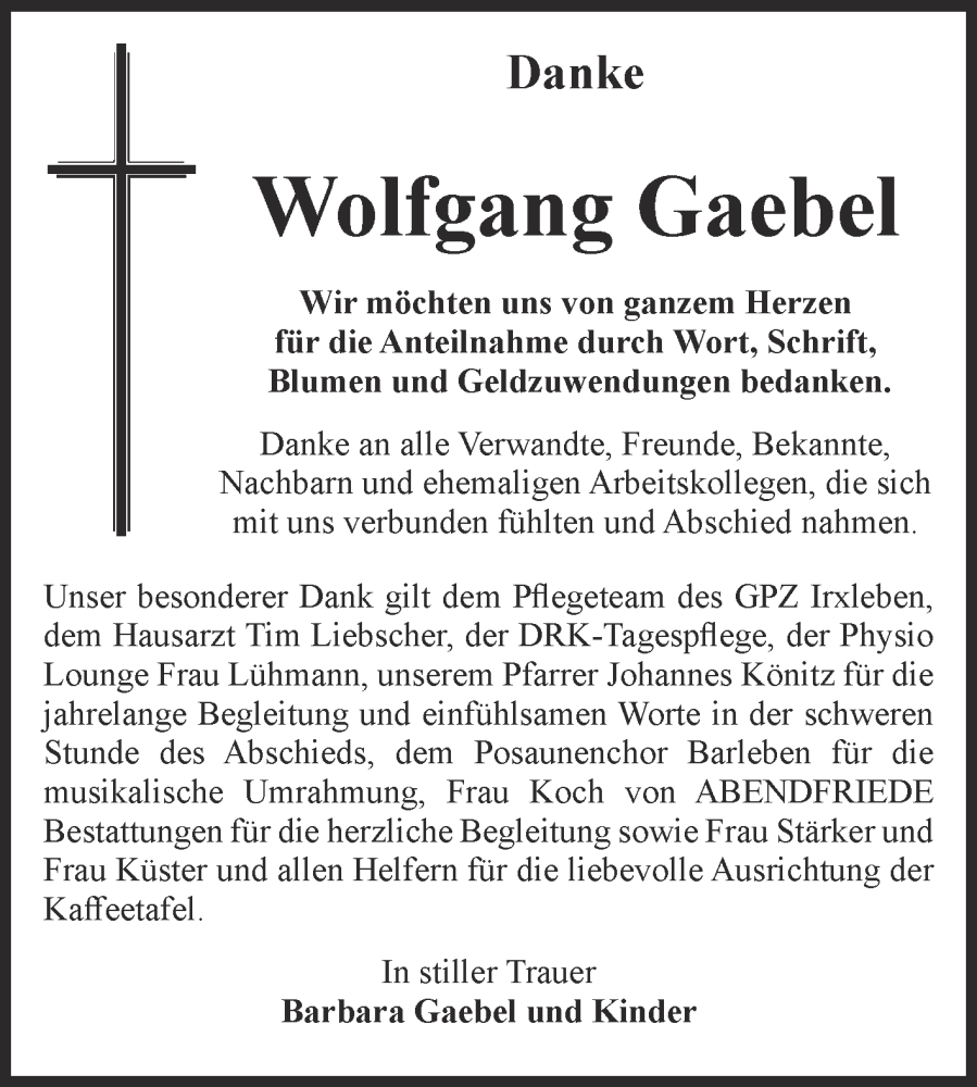  Traueranzeige für Wolfgang Gaebel vom 06.07.2024 aus Volksstimme Haldensleben/Wolmirstedt