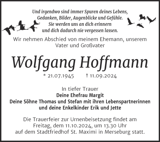 Traueranzeige von Wolfgang Hoffmann von Trauerkombi Merseburg