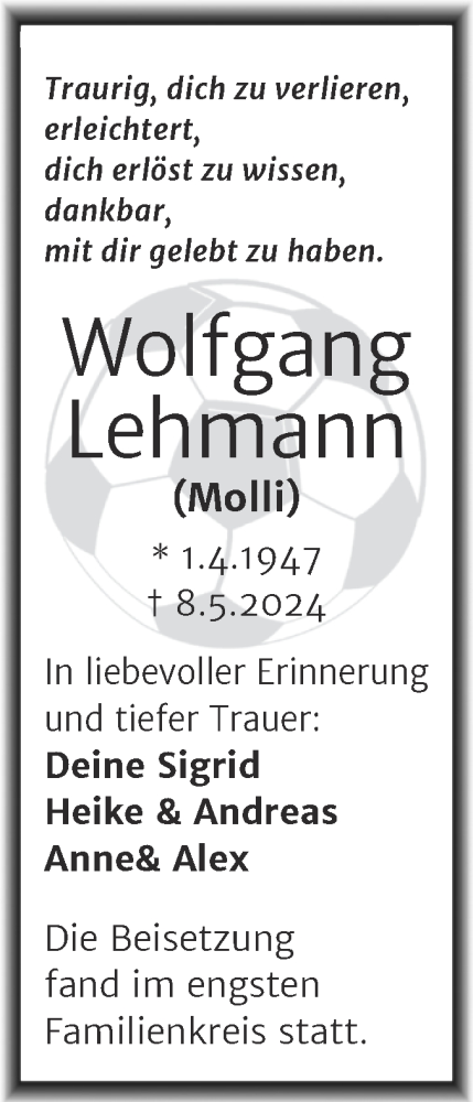 Traueranzeige von Wolfgang Lehmann von Mitteldeutsche Zeitung Halle/Saalkreis