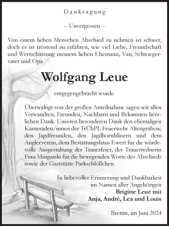 Traueranzeige von Wolfgang Leue von Volksstimme Burg/Genthin